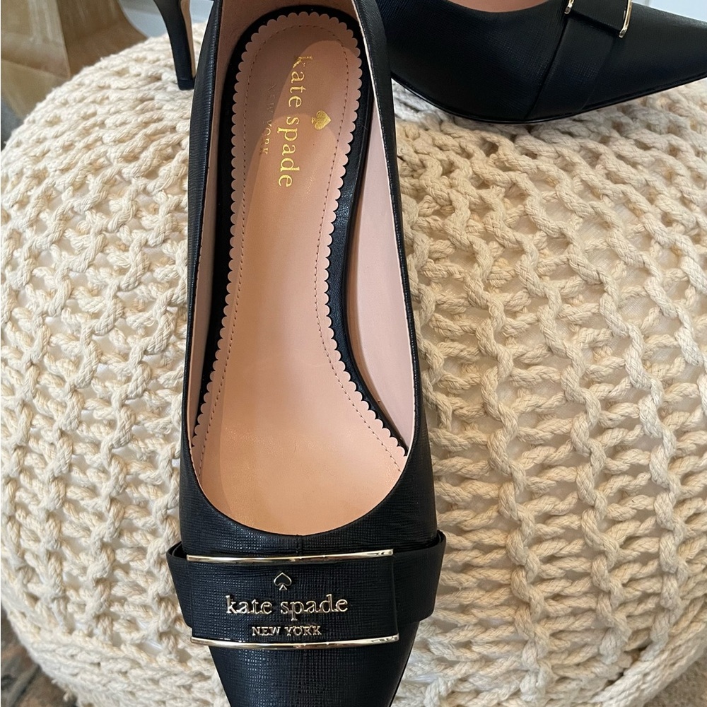 kate spade Black Pointed Toe Kitten Heel Pumps - Picture 8 of 12